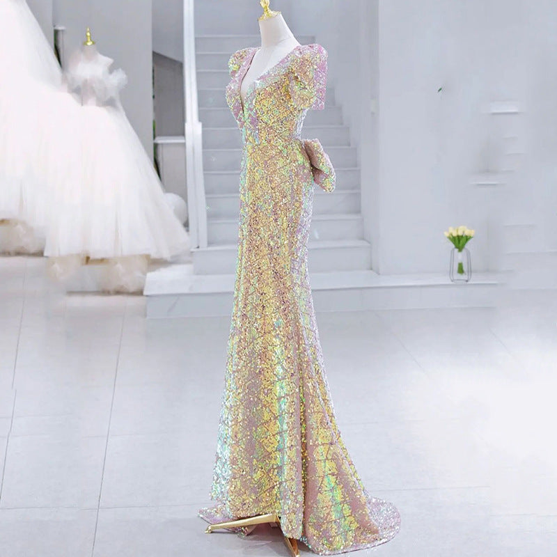 2025 Annual meeting evening dress women's 2025 new light luxury temperament sequined fishtail celebrity host long dress high sense slim fit
