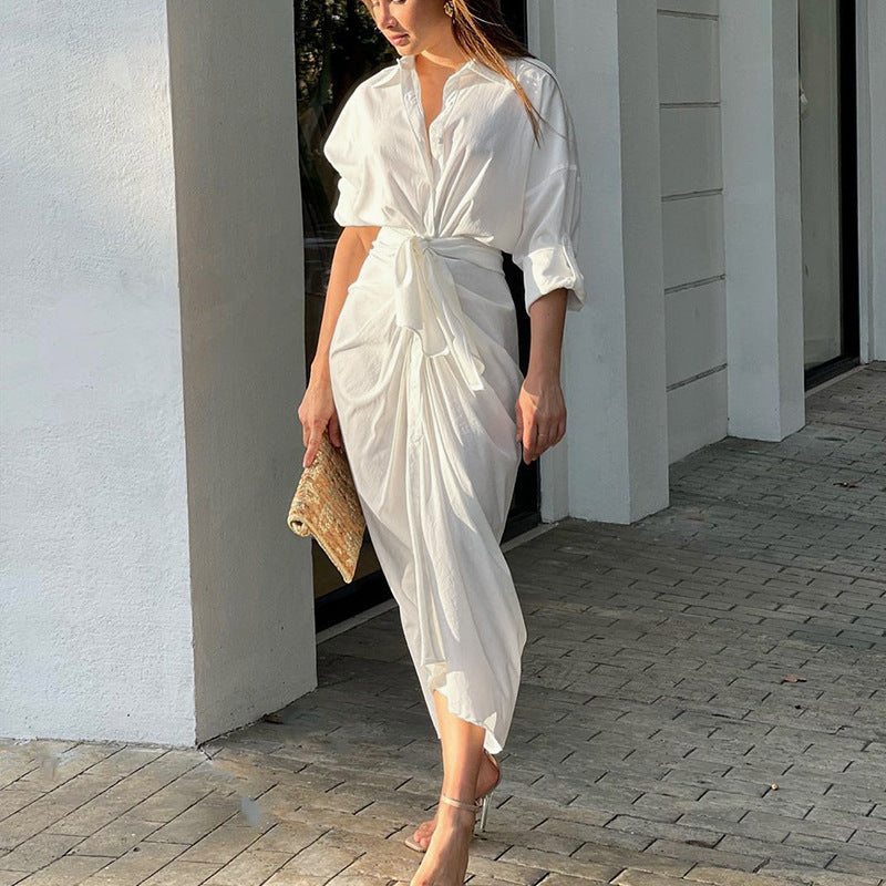 Fd933 in Stock Hot Women's Clothing 2023 Summer Solid Color Sexy MiuMiu Bag Arm Cardigan Shirt Dress