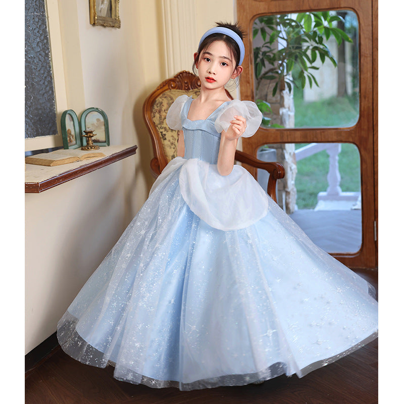 ZllKl Children's Dress Princess Dress High-End Birthday Blue Dress Western Style Girl Host Piano Playing Flower Girl Light Luxury