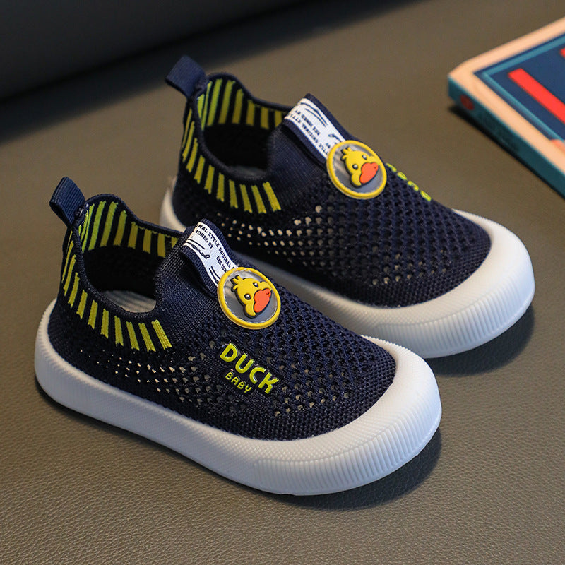 ZllKl Spring and Summer Children's Breathable Mesh Shoes Non-Slip Flying Woven Shoes Soft-Soled Shoes for Baby Slip-on Casual Shoes