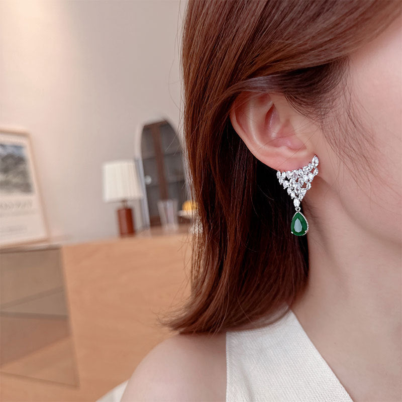 2025 S925 Silver Needle Earrings Wholesale Tide popular New Heavy Industry Design Sense Geometric Triangle Fishtail Water Drop Zircon Earrings