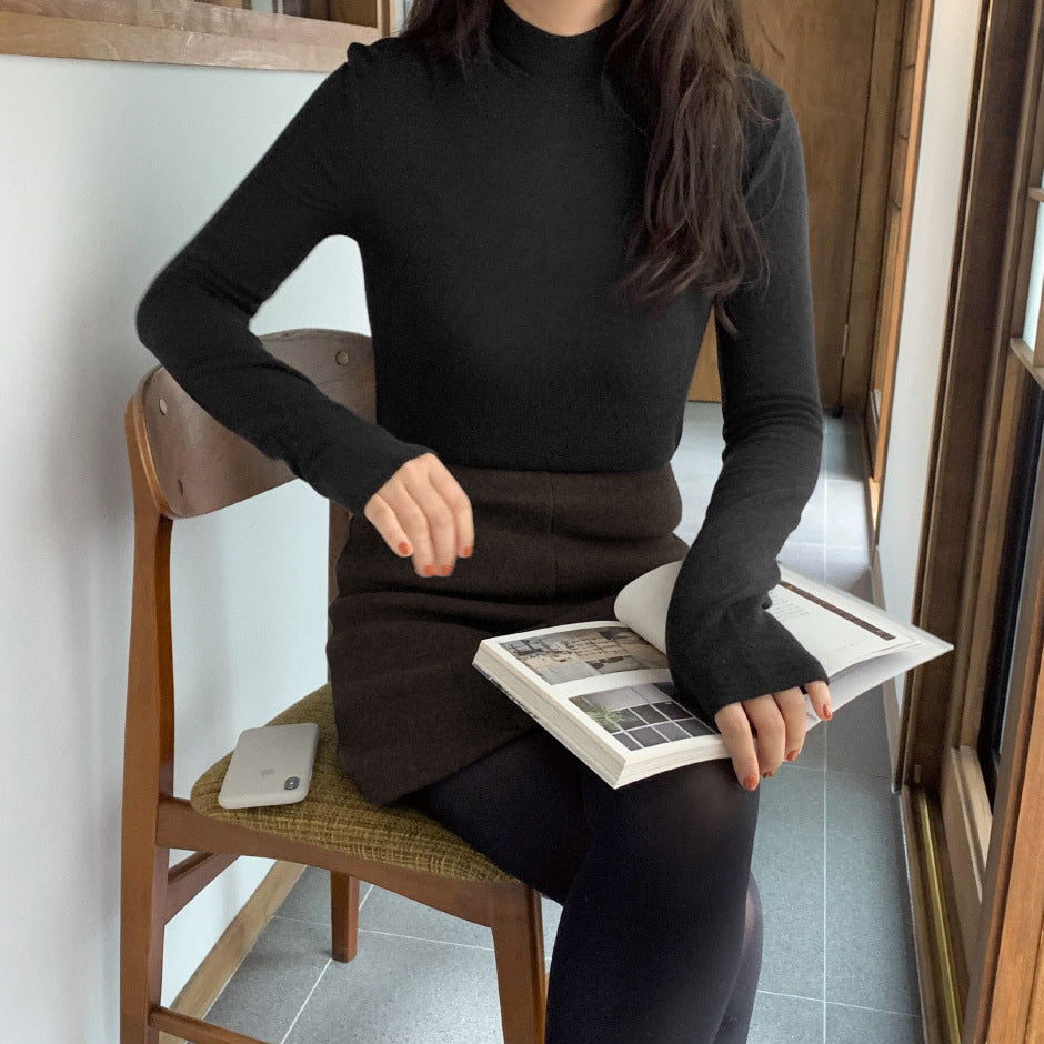 ZLLKL 6-color, semi-turtleneck double-sided German velvet bottoming shirt for women's autumn and winter, student warm long-sleeved women's top, 2025 style