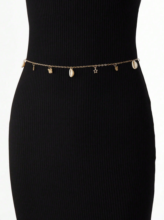 FB3358 2025 waist chain butterfly shell hollow pentagram pendant metal chain waist chain body chain
