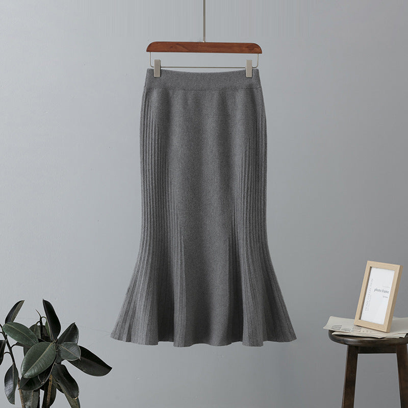 ZllKl Autumn and winter high-waisted knitted fishtail skirt women's New new elastic a-word skirt sexy bag skirt temperament long skirt
