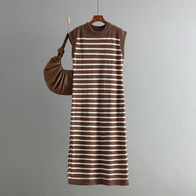 ZllKl New summer new slim-fit intercolor women's knitted sweater striped long dress fashion dress