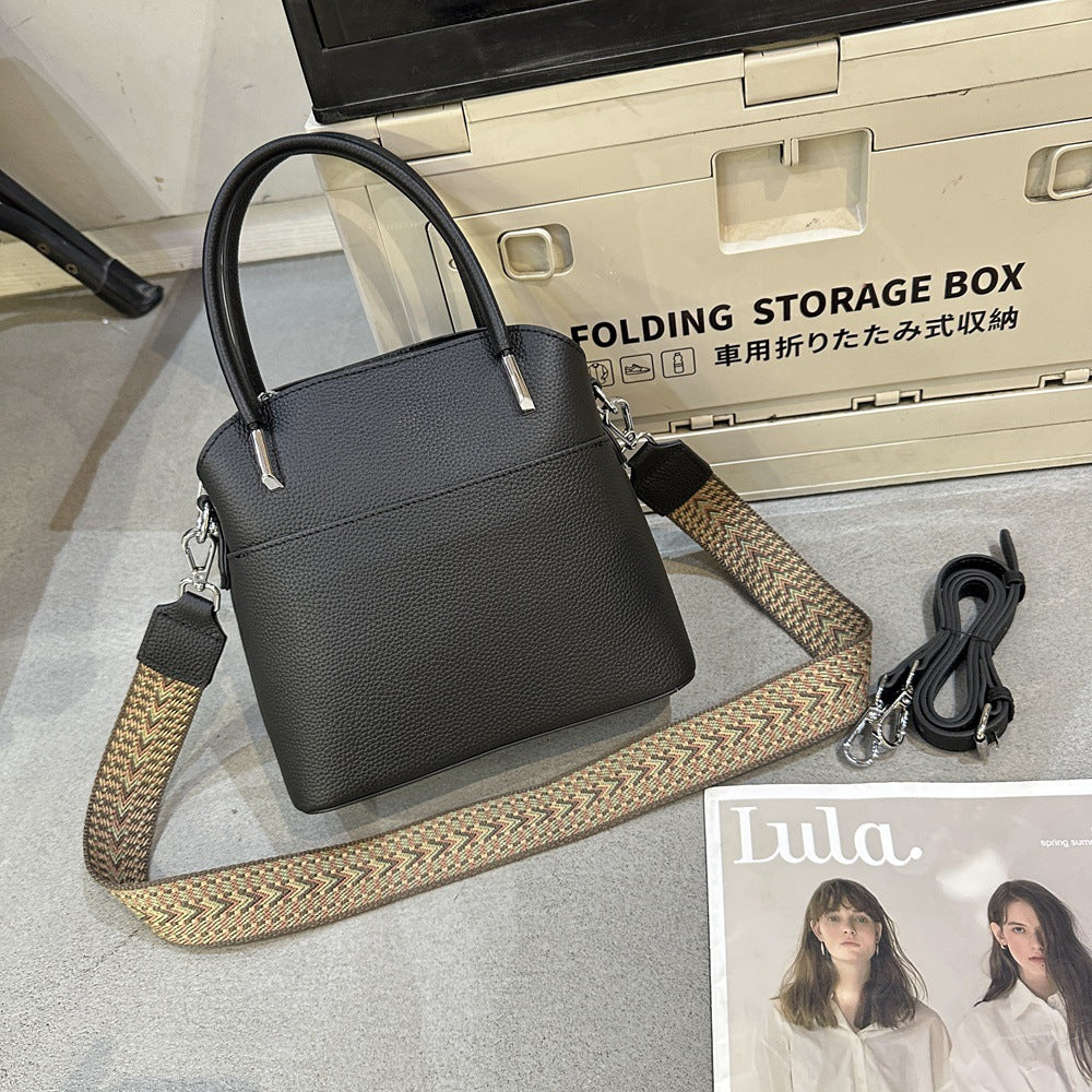 Women's bag live New leather bucket bag high-end sense first-layer cowhide handbag fashion shoulder messenger bag 9830