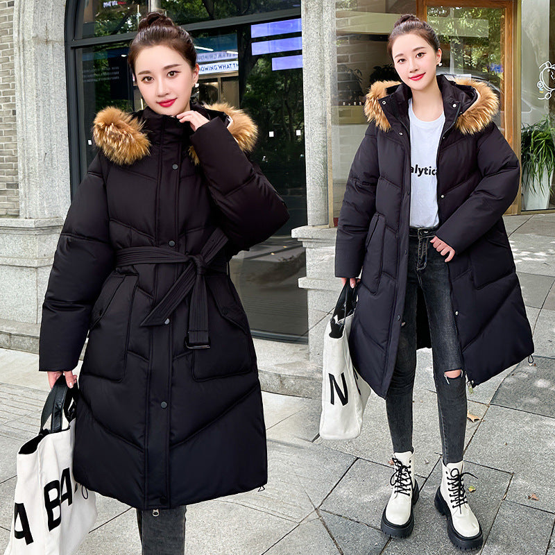 winter Russia's new commuter simple casual trench coat medium and long large fur collar down cotton coat women
