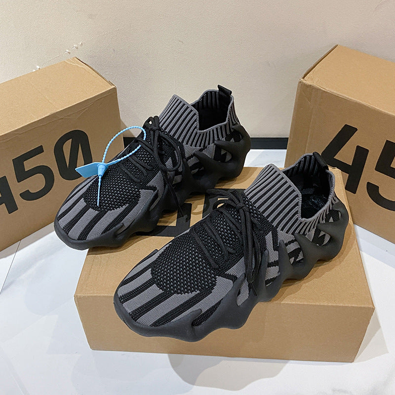 2025 Spring new Korean version of student breathable sports shoes couple socks shoes women's women's running flying knitting 450-7