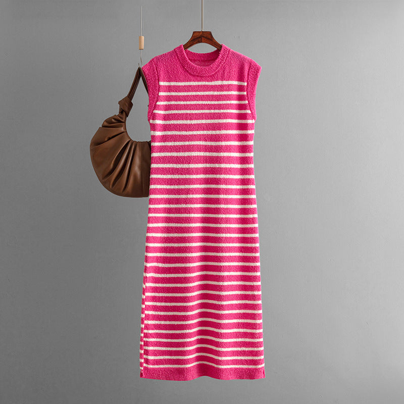 ZllKl New summer new slim-fit intercolor women's knitted sweater striped long dress fashion dress
