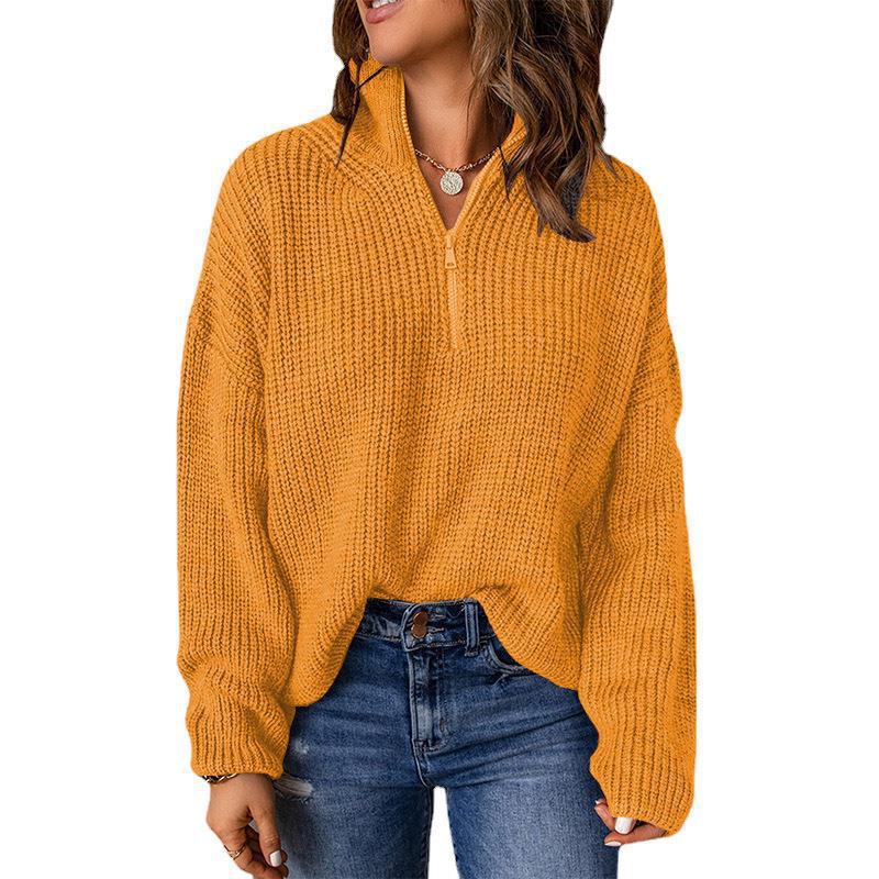 autumn and winter TEMU European and American women's clothing cross-border new zipper turtleneck regular sweater top women
