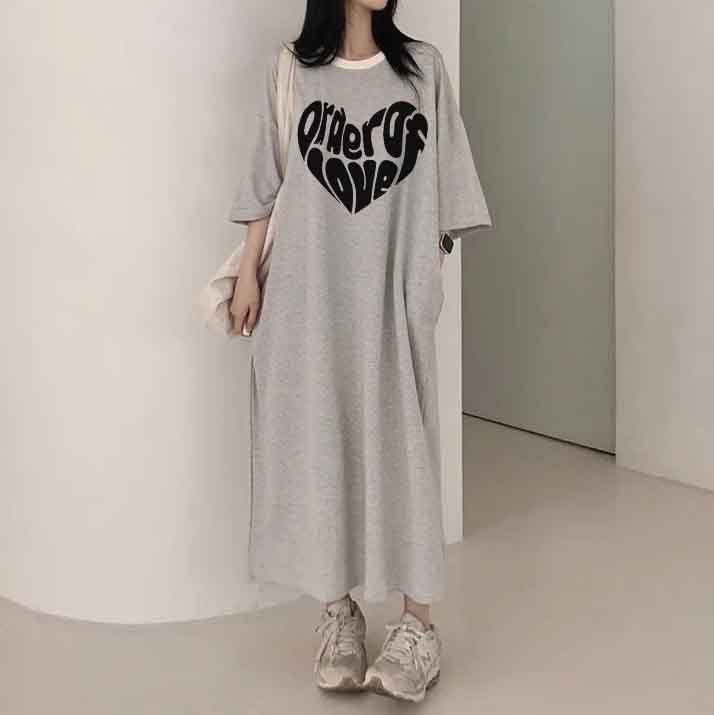 ZllKl 2025Manufacturer pure cotton short-sleeved T-shirt skirt women's summer popular new Korean version Popular style printing loose casual medium and long even