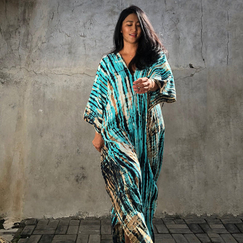 2025 New spring new blouse women's pullover abstract printed bikini sunshade beach sunscreen women's