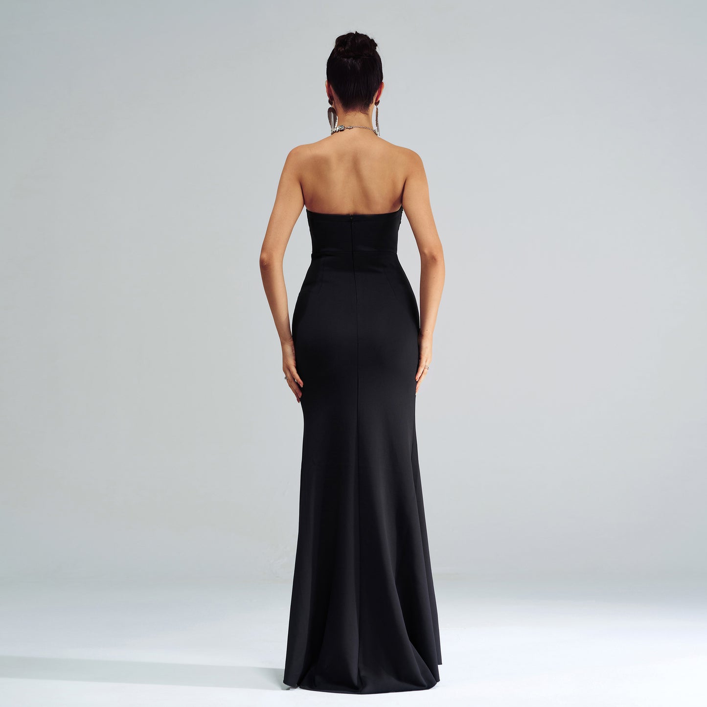 r 2025 women's clothing new high-end one-word collar chest-wrapped hip-wrapped split banquet evening dress bridesmaid dress