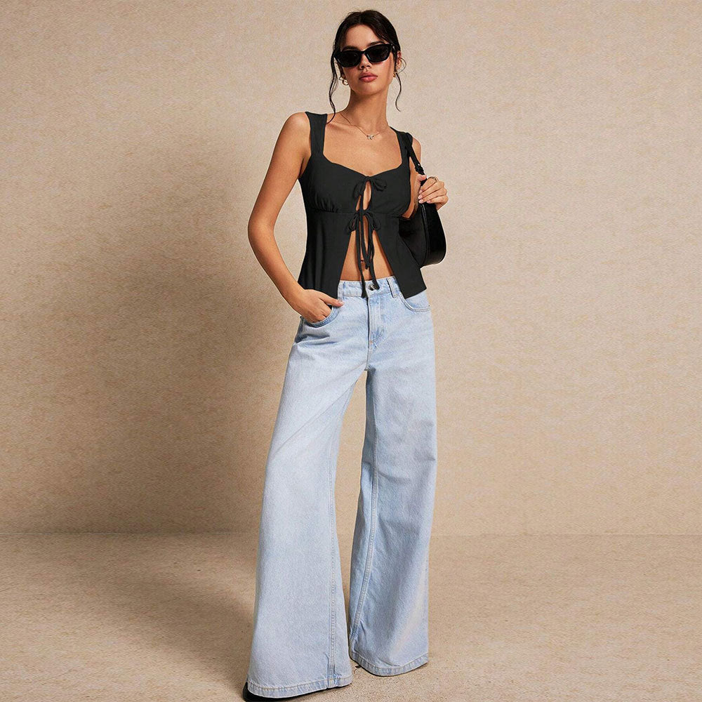 spring and summer new New women's clothing sexy intellectual style vest lace-up cardigan design top