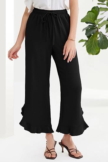 ZllKl Popular Cross-Border Temu European and American Summer Loose Casual Fashion Ruffled Bell-Bottoms Ankle-Length Pants Women