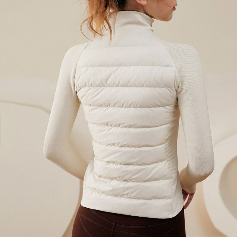 ELLE White Duck Down Autumn and Winter Running Yoga Clothing Top Light and Thin Bottom Warm Jacket Sports Down Jacket Women