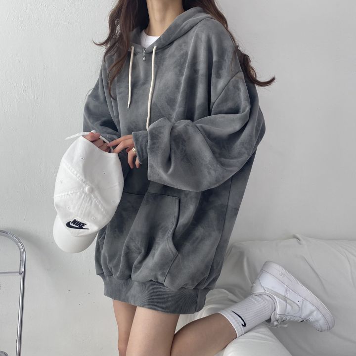 ZLLKL 2025 Cotton sweater women's hooded new women's clothing loose autumn and winter thickened velvet thin large size top tie-dye