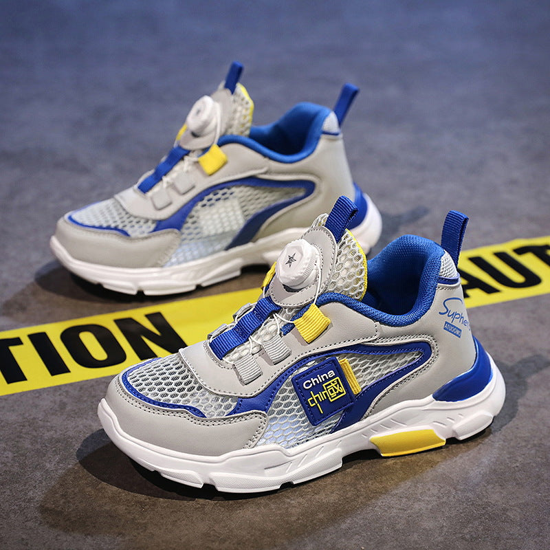 ZllKl Single Mesh Children's Shoes Boys 'And Girls' Sneakers Spring and Summer Mesh Breathable Boys' Running Shoes Rotating Button Children's Shoes