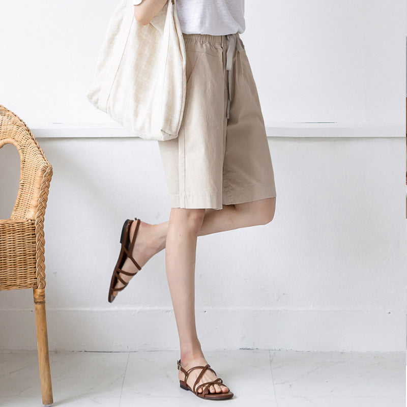 ZllKl Cotton Shorts Women's Loose Shorts Summer Thin High Waist 100.00kg plus Size Casual Pants Women's Wide Leg Slimming Middle Pants