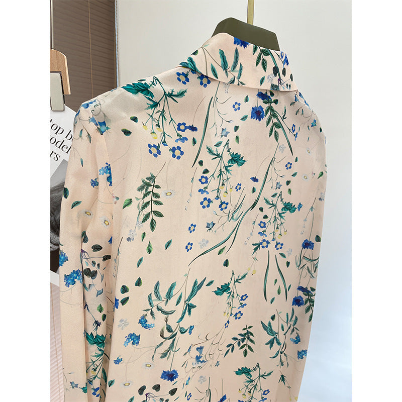 Silk shirt women's spring and summer new design sense chic mulberry silk top wear slim fit high-end shirt