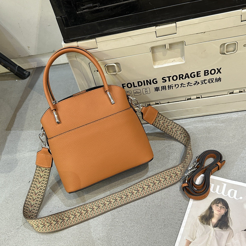 Women's bag live New leather bucket bag high-end sense first-layer cowhide handbag fashion shoulder messenger bag 9830