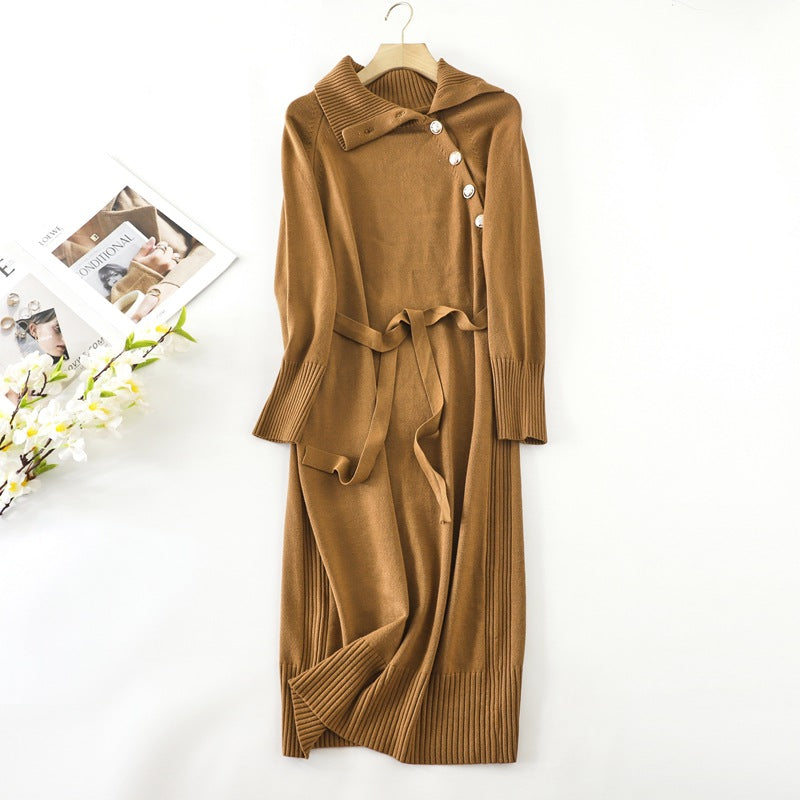 ZllKl Medium and long turtleneck sweater women's autumn and winter lazy style with coat knitted skirt knee temperament dress