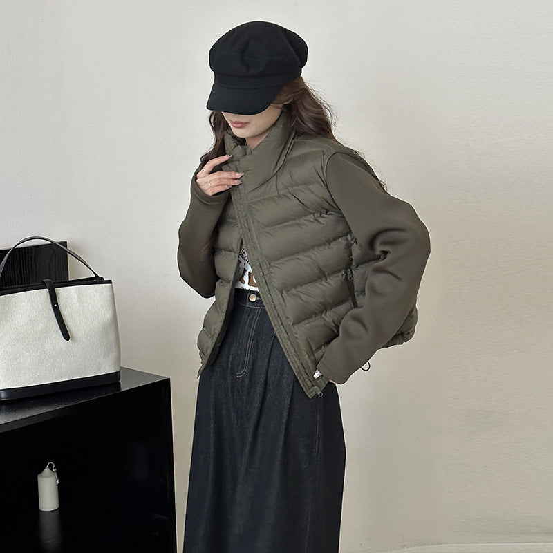 European and American autumn and winter new down cotton-padded clothes women's jackets splicing stand-up collar cotton-padded clothes casual versatile small cotton-padded jackets