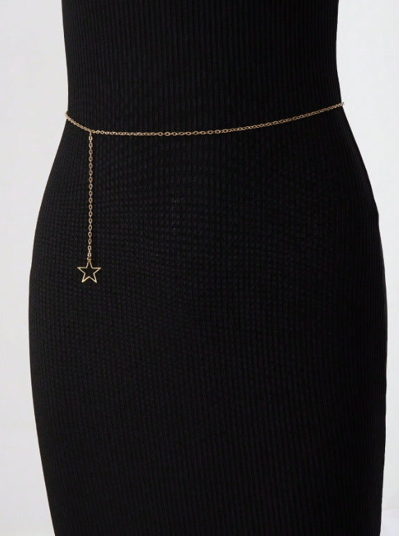 FB3385 2025 waist chain alloy hollow pentagram fringed pendulum chain pendant metal thin chain waist chain