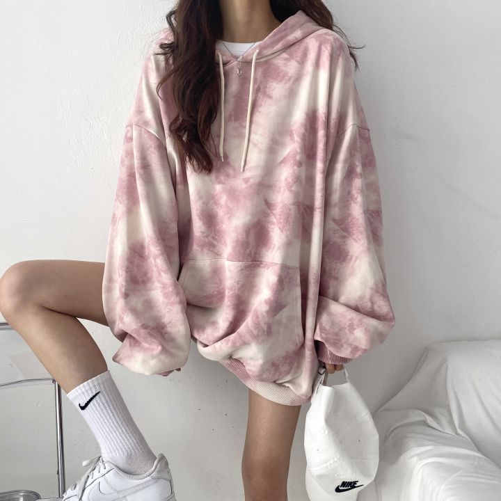 ZLLKL 2025 Cotton sweater women's hooded new women's clothing loose autumn and winter thickened velvet thin large size top tie-dye