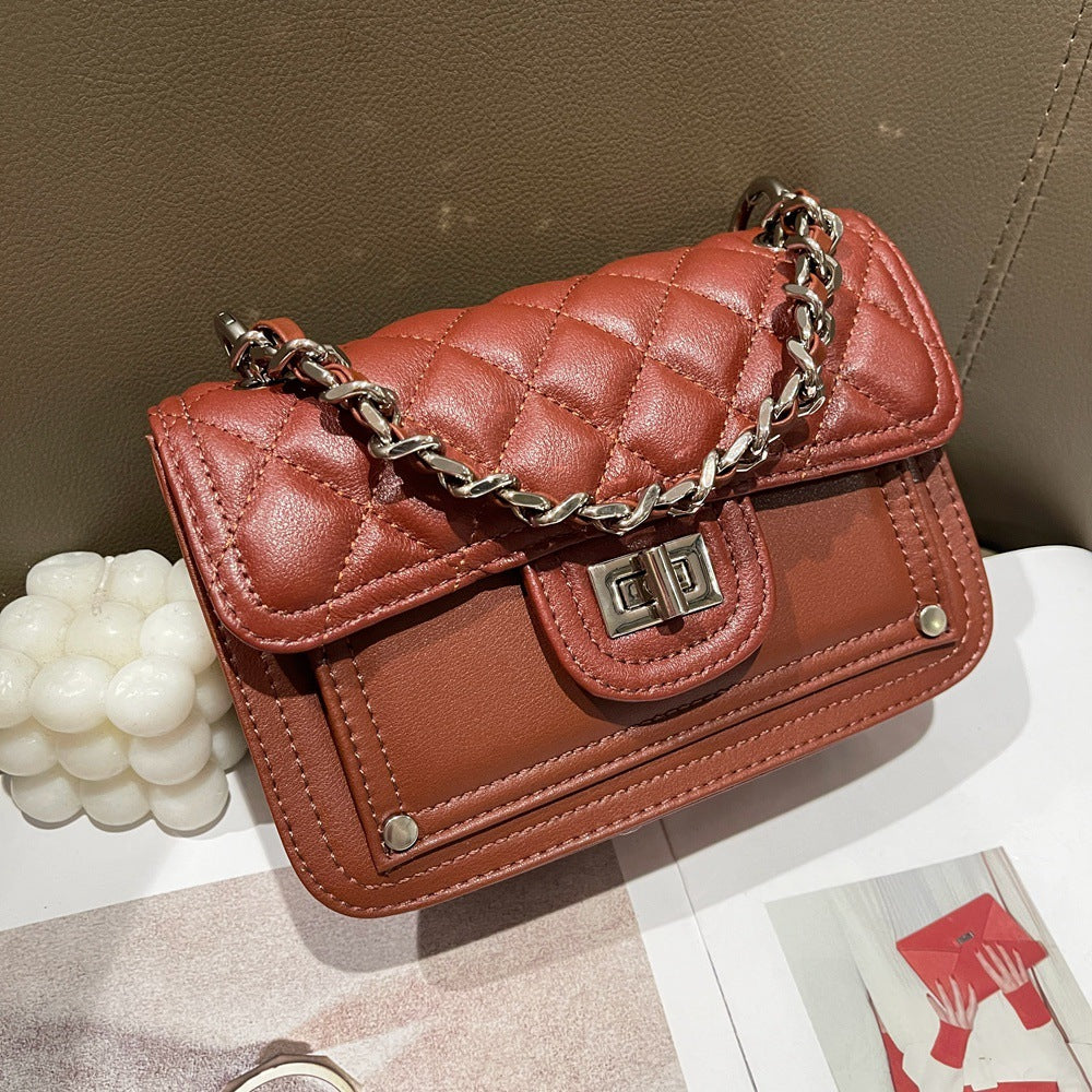 2025 Premium one-shoulder leather small bag Crossbody chain bag first-layer calfskin rhombus bag Small square bag 852