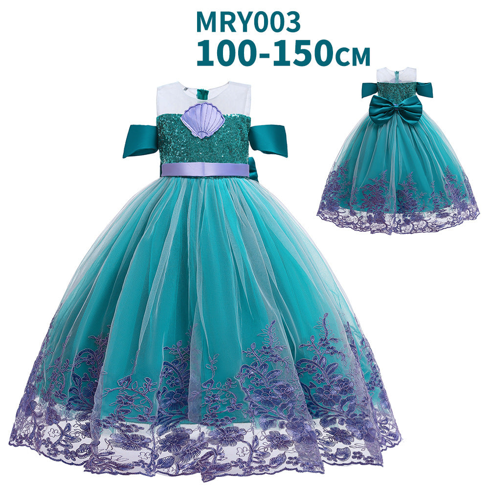 ZllKl Halloween Children's Costume Mermaid Mesh Sequins Shell Princess Dress Dress Girl's Dress Performance Costume