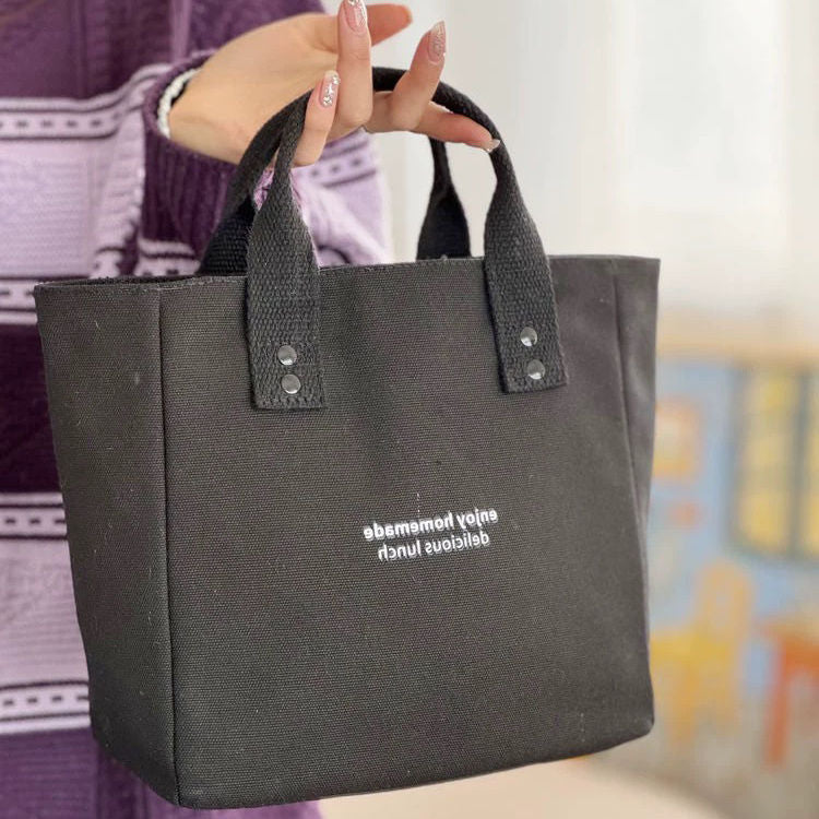 ZllKl Canvas Solid Color Handbag Japanese Bento Mummy Office Worker Simple Contrast Color Fashion Carrying Bag Lunch Box