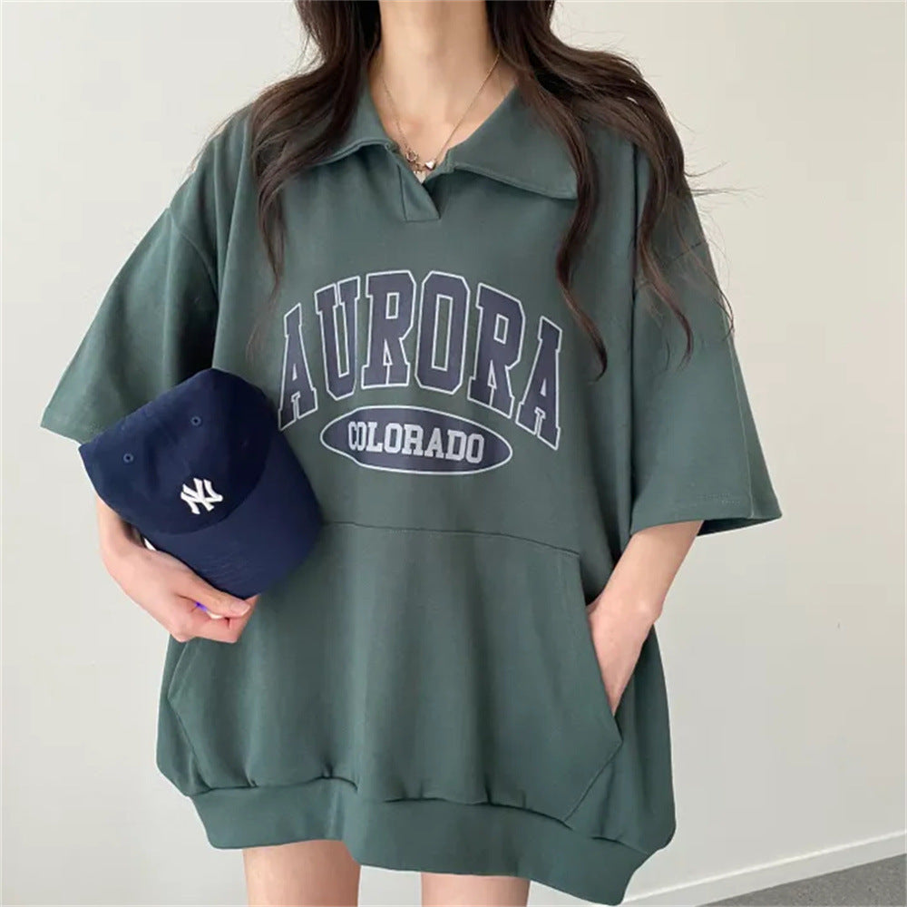 ZllKl Manufacturer sweater top ins medium and long cotton mother pocket loose long short sleeve medium and long T-shirt women's summer New