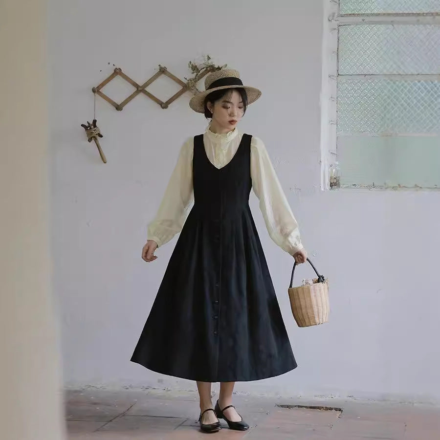 2025 style spring swing dress, high waist dress, jacquard literary sleeveless vest skirt women 220931