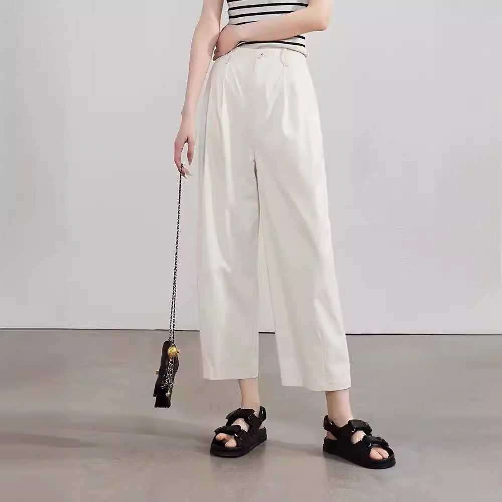 ZllKl Solid Color Ankle-Length Knickerbockers New Summer Fashion Women's Wear Loose Slimming High Waist Casual Wide-Leg Pants Trendy