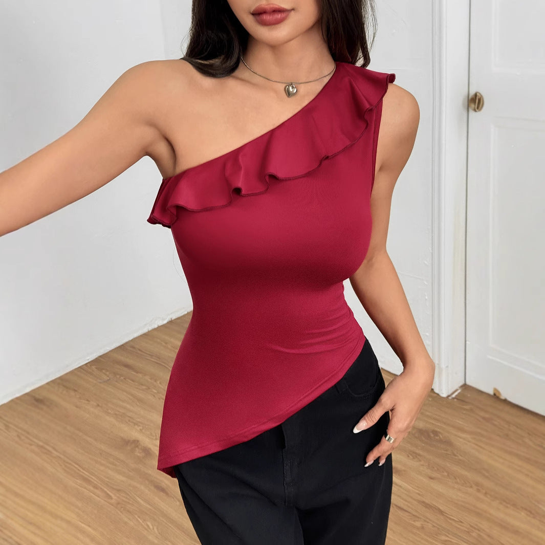 spring and summer new New women's clothing sexy pure desire unilateral sling vest small machine off-the-shoulder top