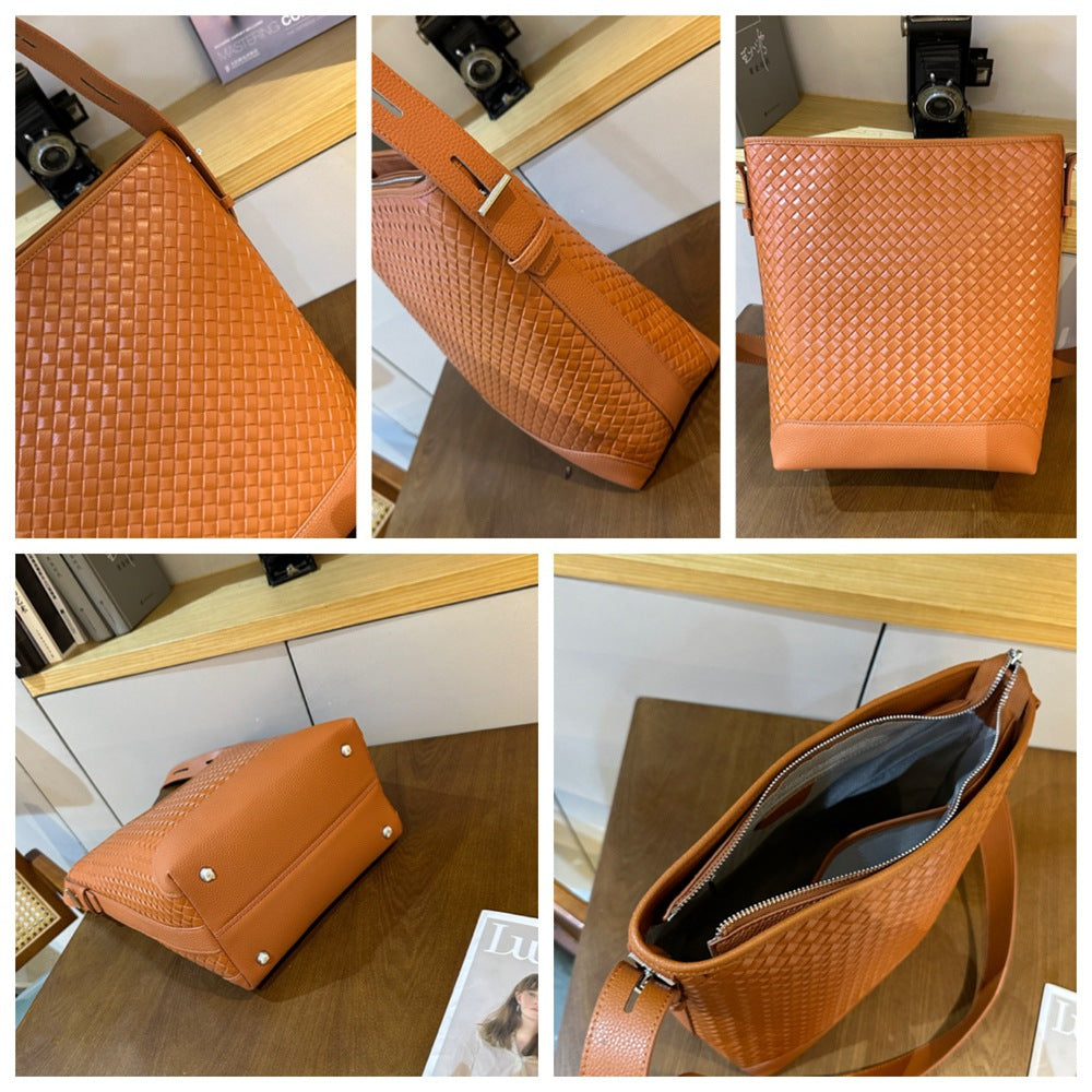 New diamond bag, bucket bag, leather large-capacity women's bag, messenger bag, New first-layer cowhide shoulder bag, bag 9832.