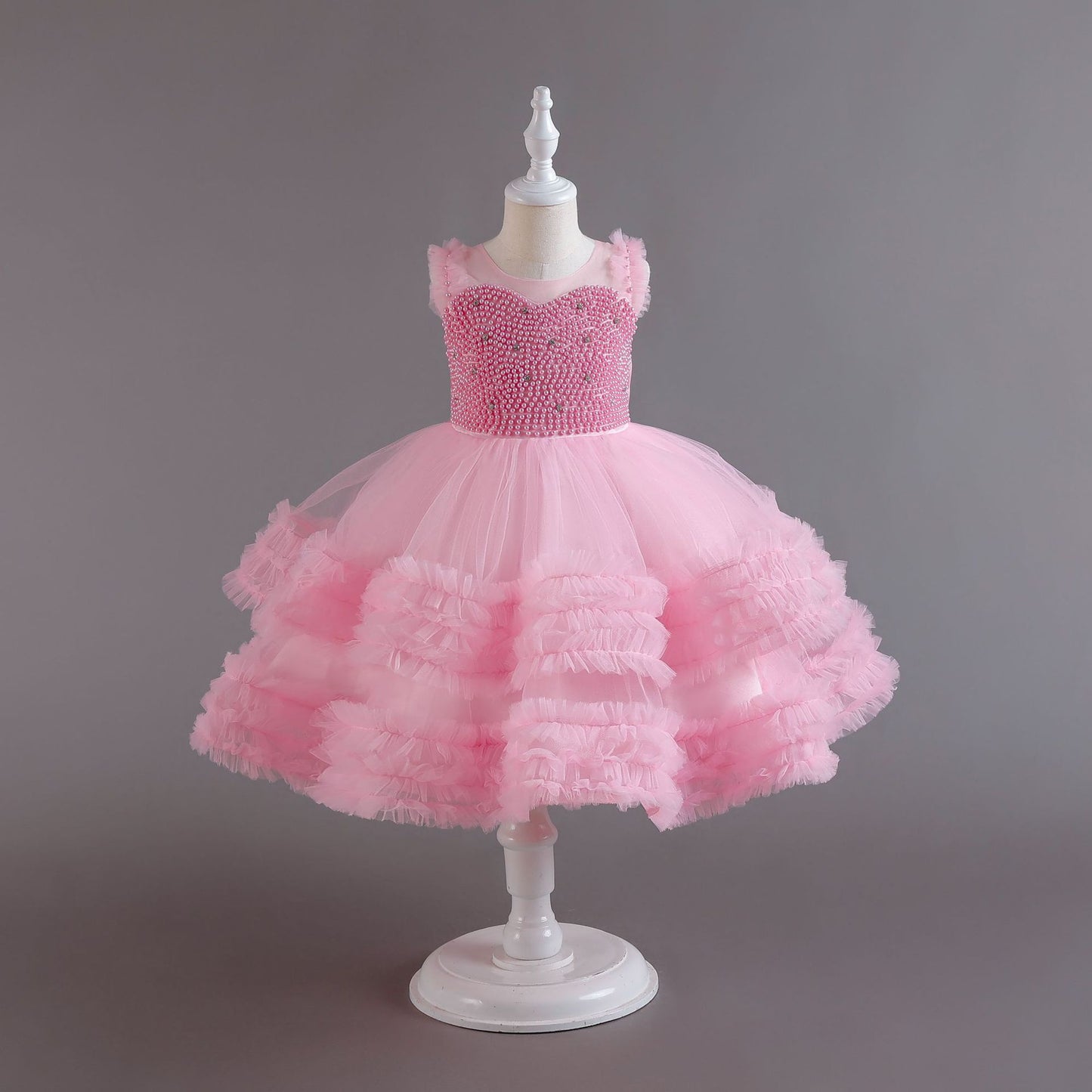 ZllKl High-End Girls Evening Dress Summer Performance Host Dress Flower Girl Dress Children Princess Dress One Year Old Celebration Dress