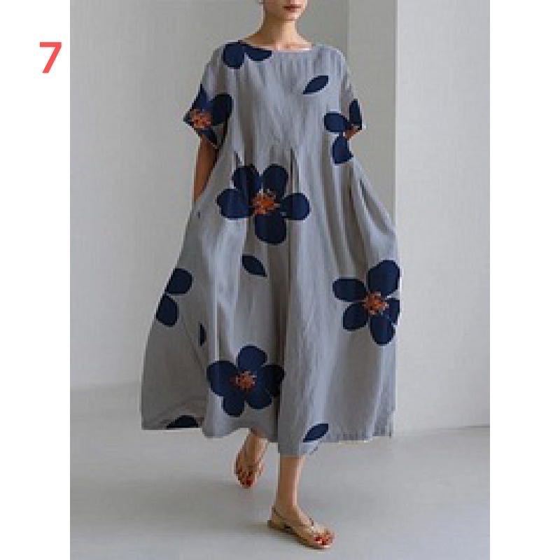 ZllKl Cross-Border Summer New European and American Women's Clothing Loose round Neck Fashion Advanced Short Sleeve Printing Dress
