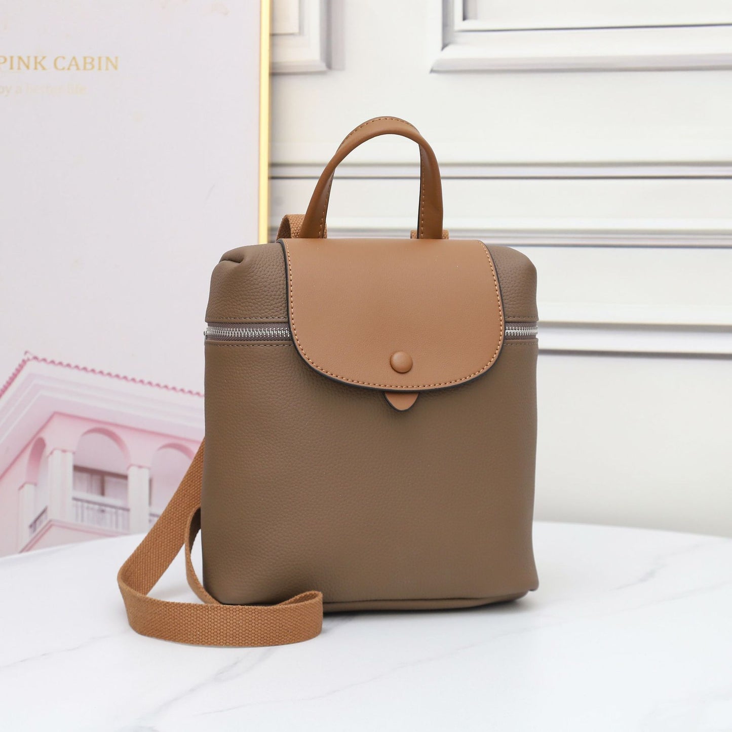 First layer cowhide togo leather backpack leather backpack contrasting colors new soft casual niche big-name women's bag 66034