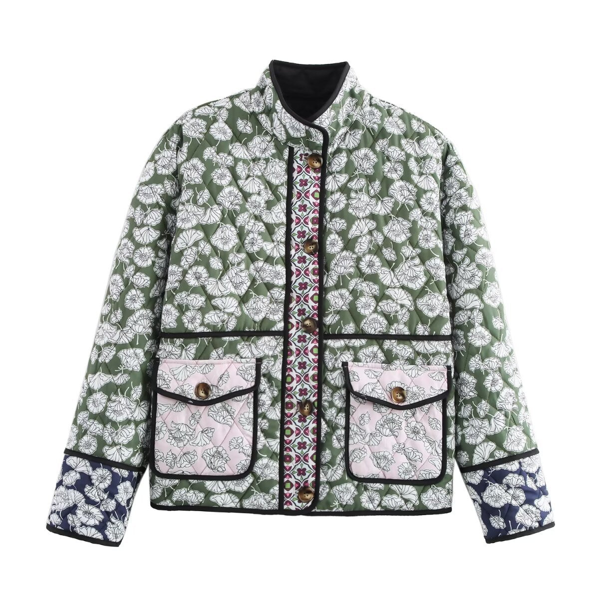 European and American cross-border wholesale 2025 winter new women's clothing small floral multi-color printing loose cotton-padded coat women