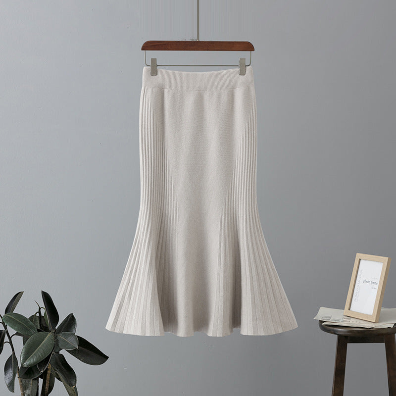 ZllKl Autumn and winter high-waisted knitted fishtail skirt women's New new elastic a-word skirt sexy bag skirt temperament long skirt