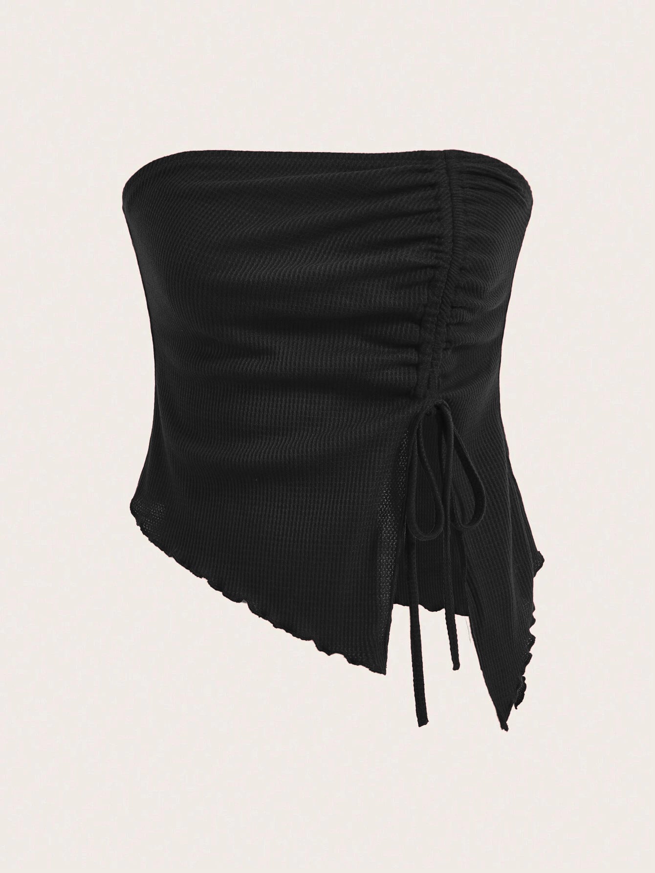 Cross-border women's clothing popular autumn and winter new drawstring split irregular waffle slim tube top