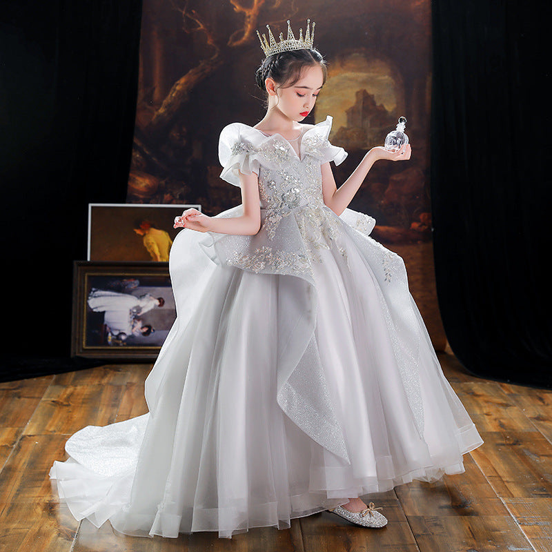 ZllKl Children's Dress Princess Dress Girls Costume for Piano Performance High-End Trailing Host Evening Dress Model Catwalk Dress