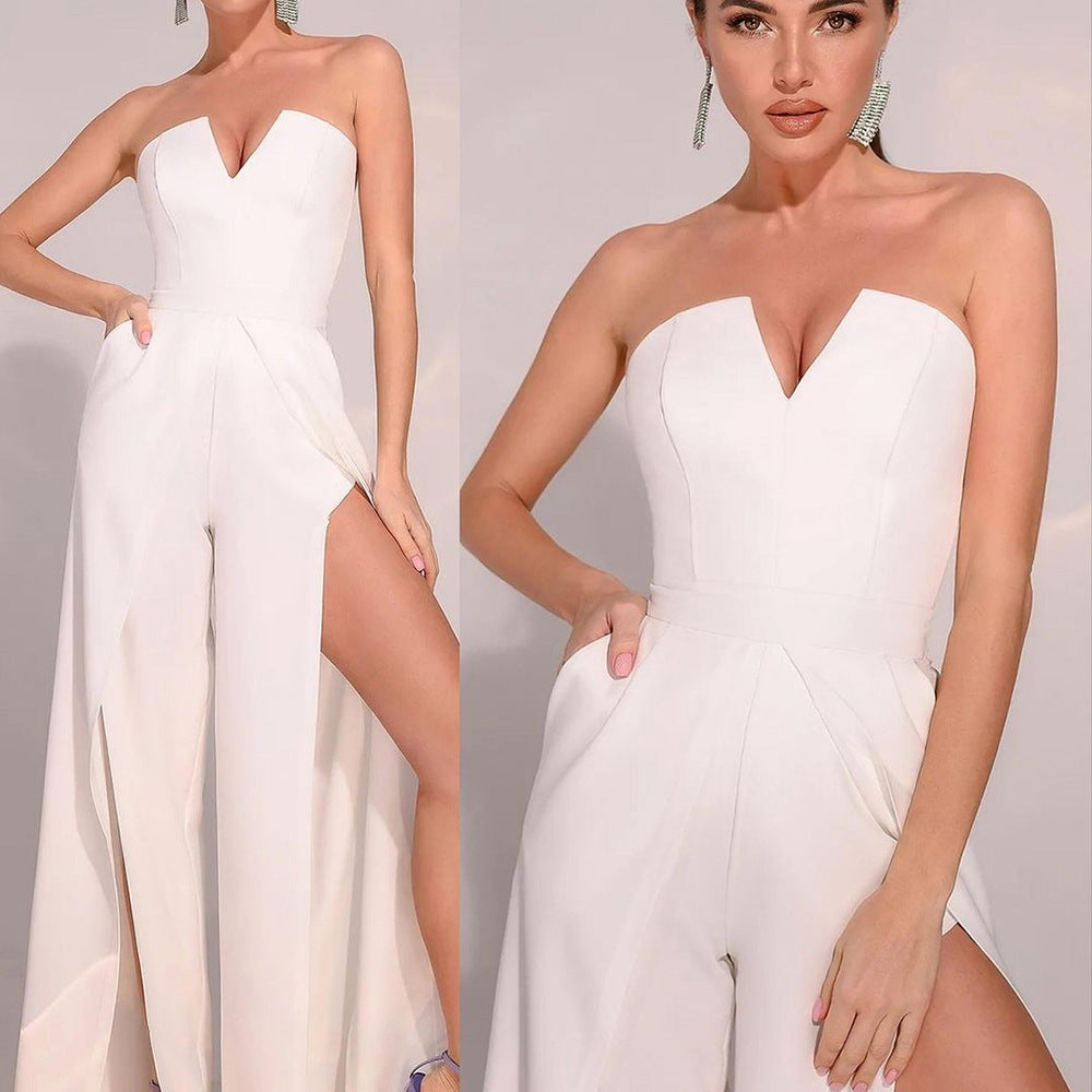ZllKl S9365 Cross-Border Summer New European and American Women's Fashion Sexy Casual Pants Slit Slim-Fitting Slim Fit Bodysuit