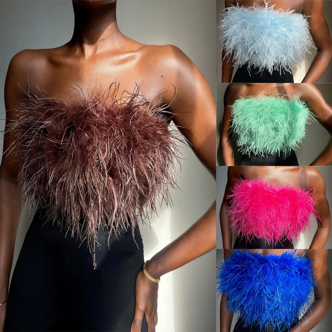 Spring and summer 2022 2025 Popular trade fashion fluffy multi-color fluffy tube top versatile 2025 New tops New