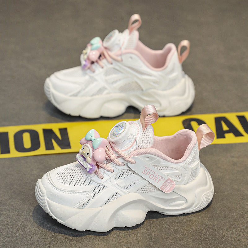 ZllKl Girls Sneaker New Spring and Summer Children's Shoes Breathable Mesh Children Single Mesh Dad Shoes