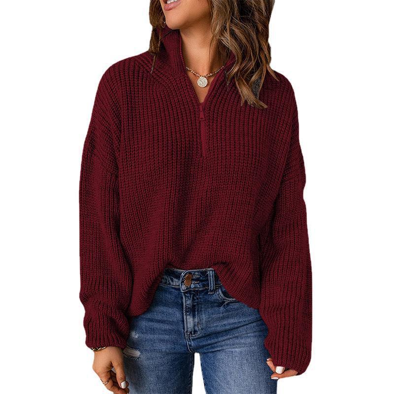 autumn and winter TEMU European and American women's clothing cross-border new zipper turtleneck regular sweater top women