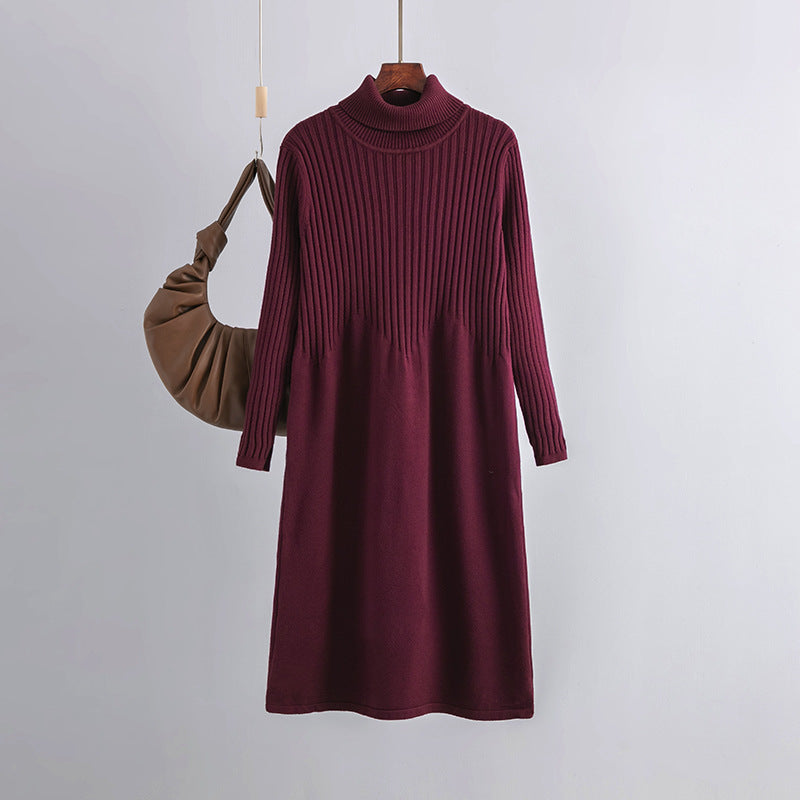 ZllKl Autumn and winter turtleneck thickened long knee sweater skirt women's New new base with loose knitted dress