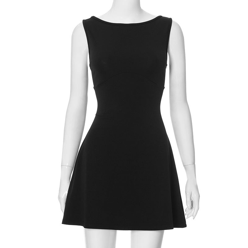2025 Q24DS228 New women's clothing summer new solid color sleeveless backless slim high waist A-word short dress